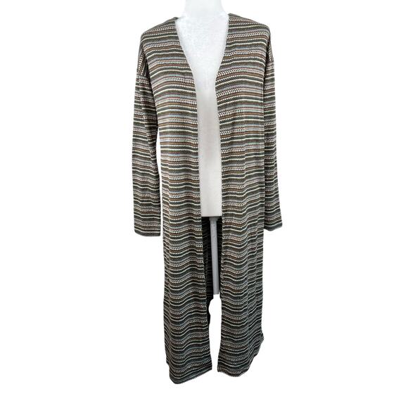 Bobeau Olive Green Multi Striped Knit Open Duster Cardigan Sweater Small NWOT - Picture 1 of 13